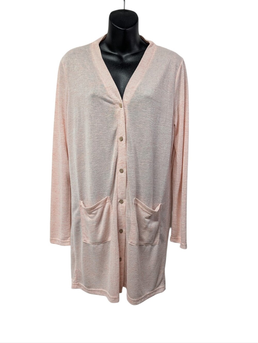 MEROKEETY Pink Space Dye Longline Button Down Cardigan Sweater Pockets M